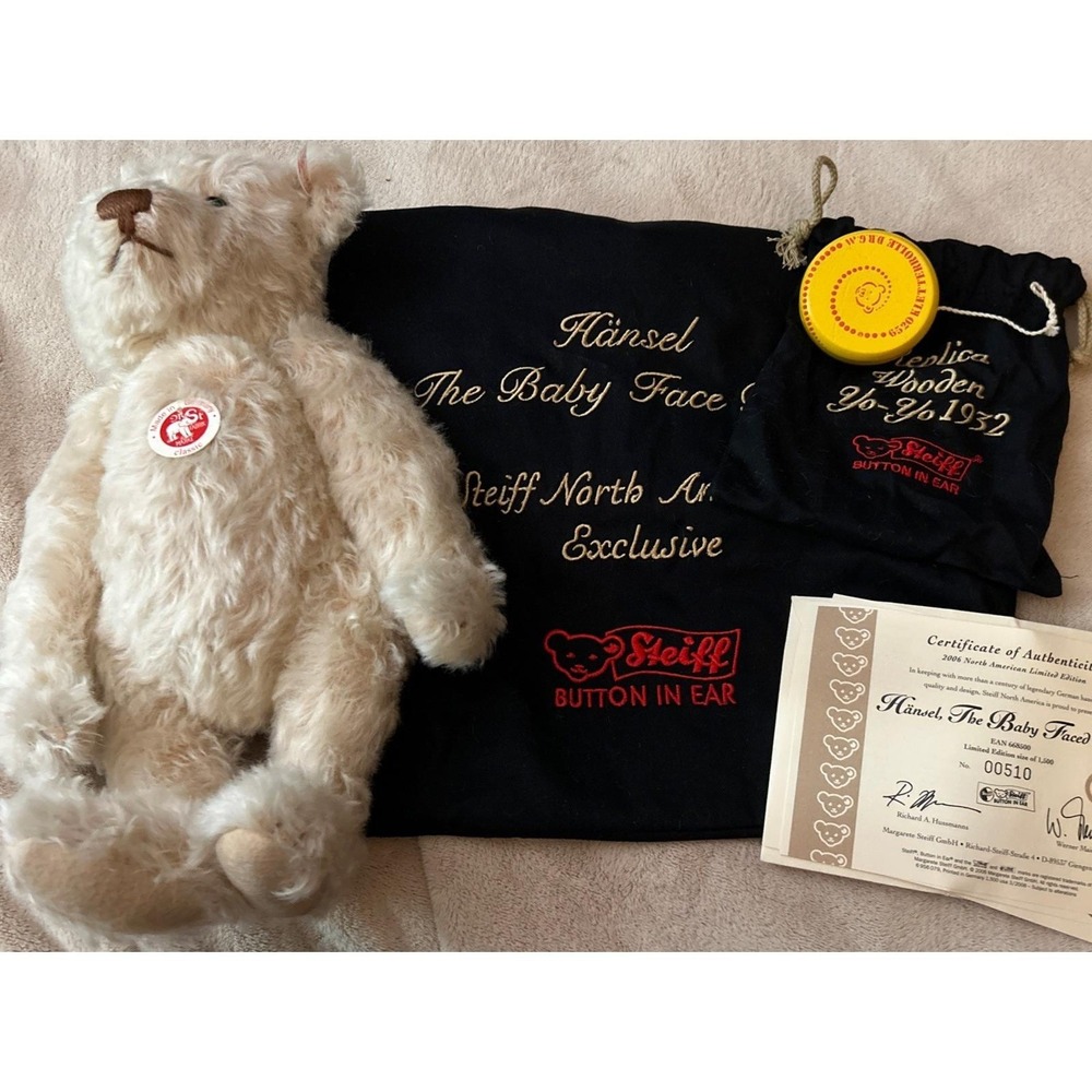 Steiff  Hansel The Baby Face Bear 668500 with COA Embroidered Bag & Yoyo
